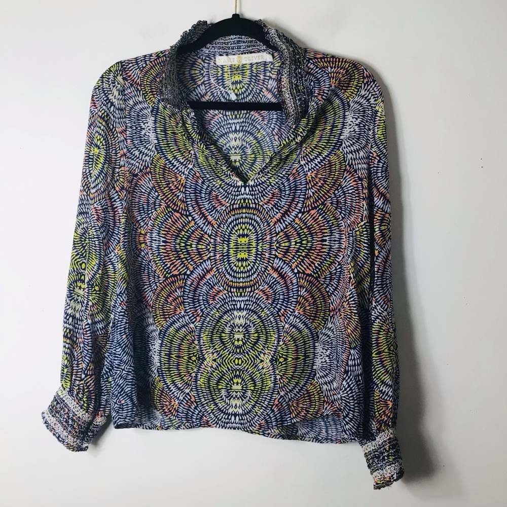 Marie Oliver silk blouse women silk multicolor long sleeve feminine rare designe